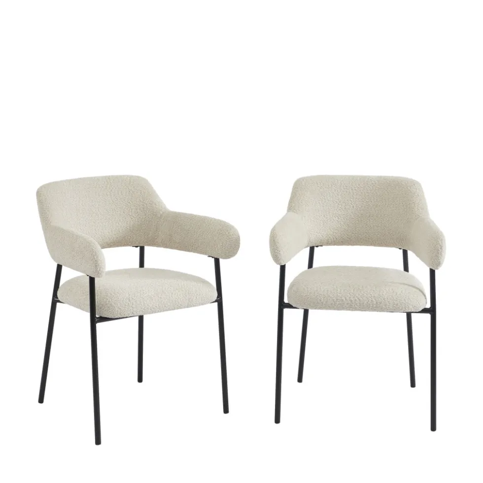 CELESTE Lot de 2 fauteuils de table en tissu et métal