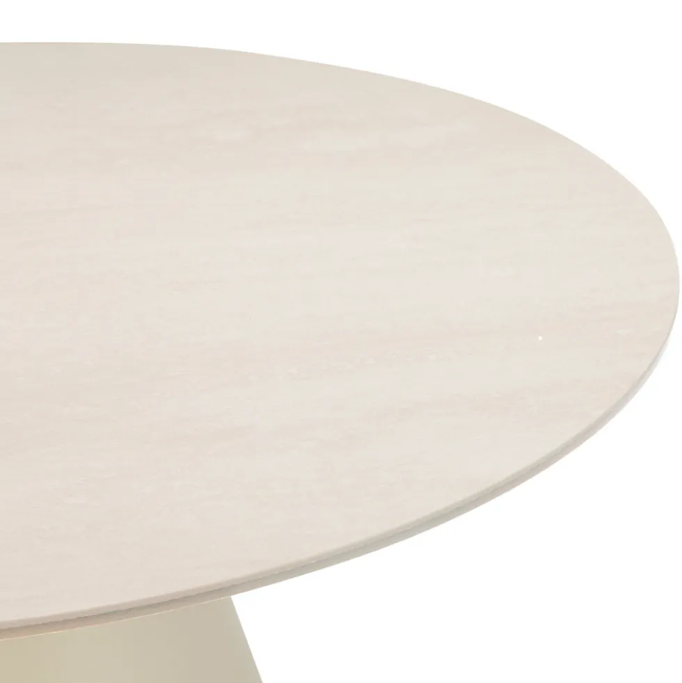 CHIBA Table à manger 4 personnes ronde effet travertin