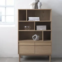 CLANE Bibliothèque 6 niches, 2 portes en bois H140cm