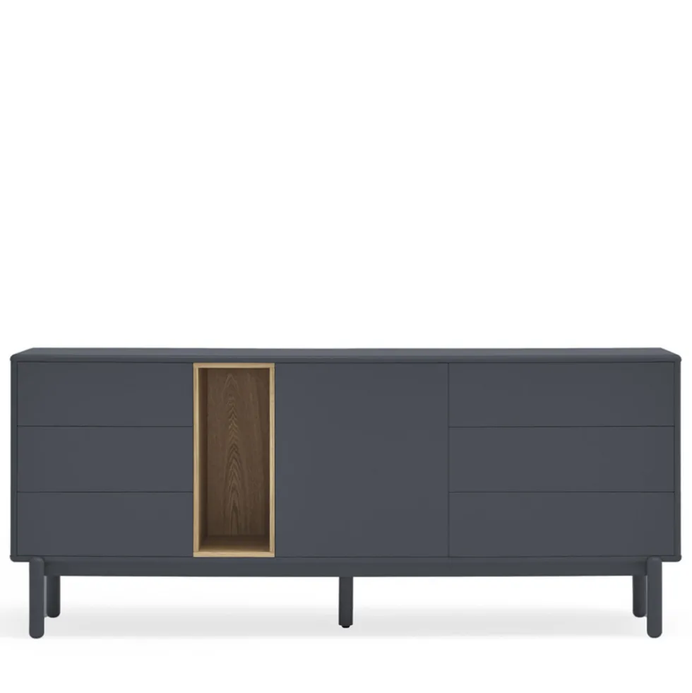 CORVO Buffet 1 porte 6 tiroirs en bois L180cm
