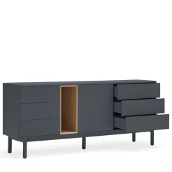 CORVO Buffet 1 porte 6 tiroirs en bois L180cm