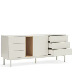 CORVO Buffet 1 porte 6 tiroirs en bois L180cm