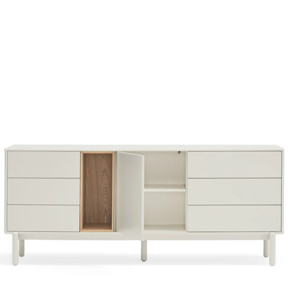 CORVO Buffet 1 porte 6 tiroirs en bois L180cm