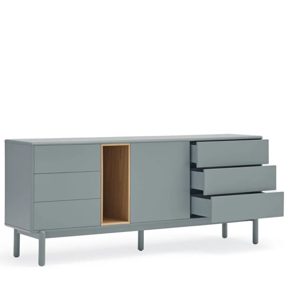 CORVO Buffet 1 porte 6 tiroirs en bois L180cm
