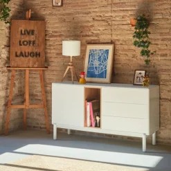 CORVO Buffet 1 porte 3 tirois en bois L136,8cm