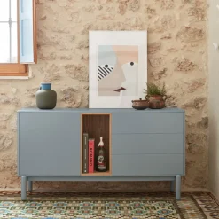 CORVO Buffet 1 porte 3 tirois en bois L136,8cm