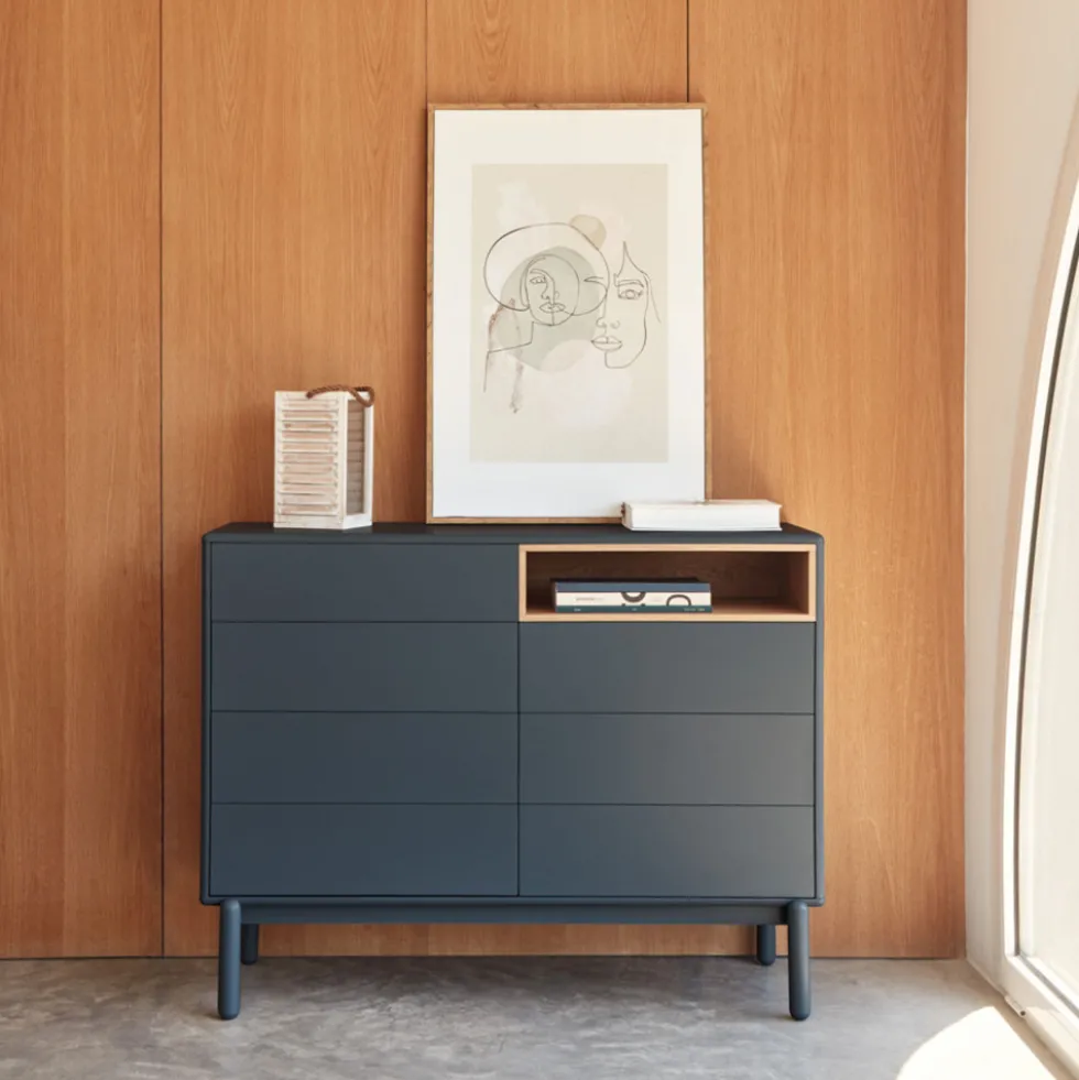 CORVO Commode 7 tiroirs 1 niche en bois L120xH90cm