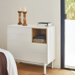 CORVO Commode 4 tiroirs 1 niche en bois L90xH90cm