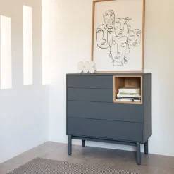 CORVO Commode 4 tiroirs 1 niche en bois L90xH90cm