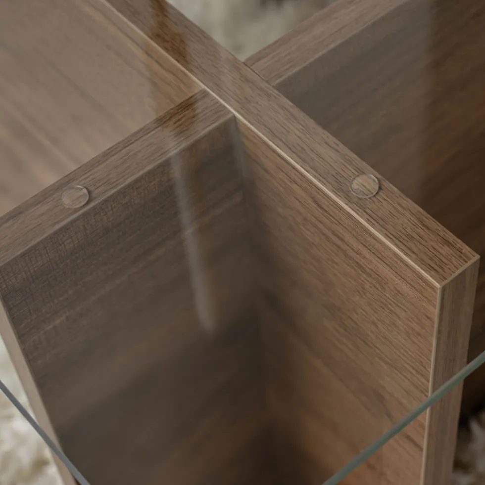 CUBIX II Table basse en verre trempé et bois