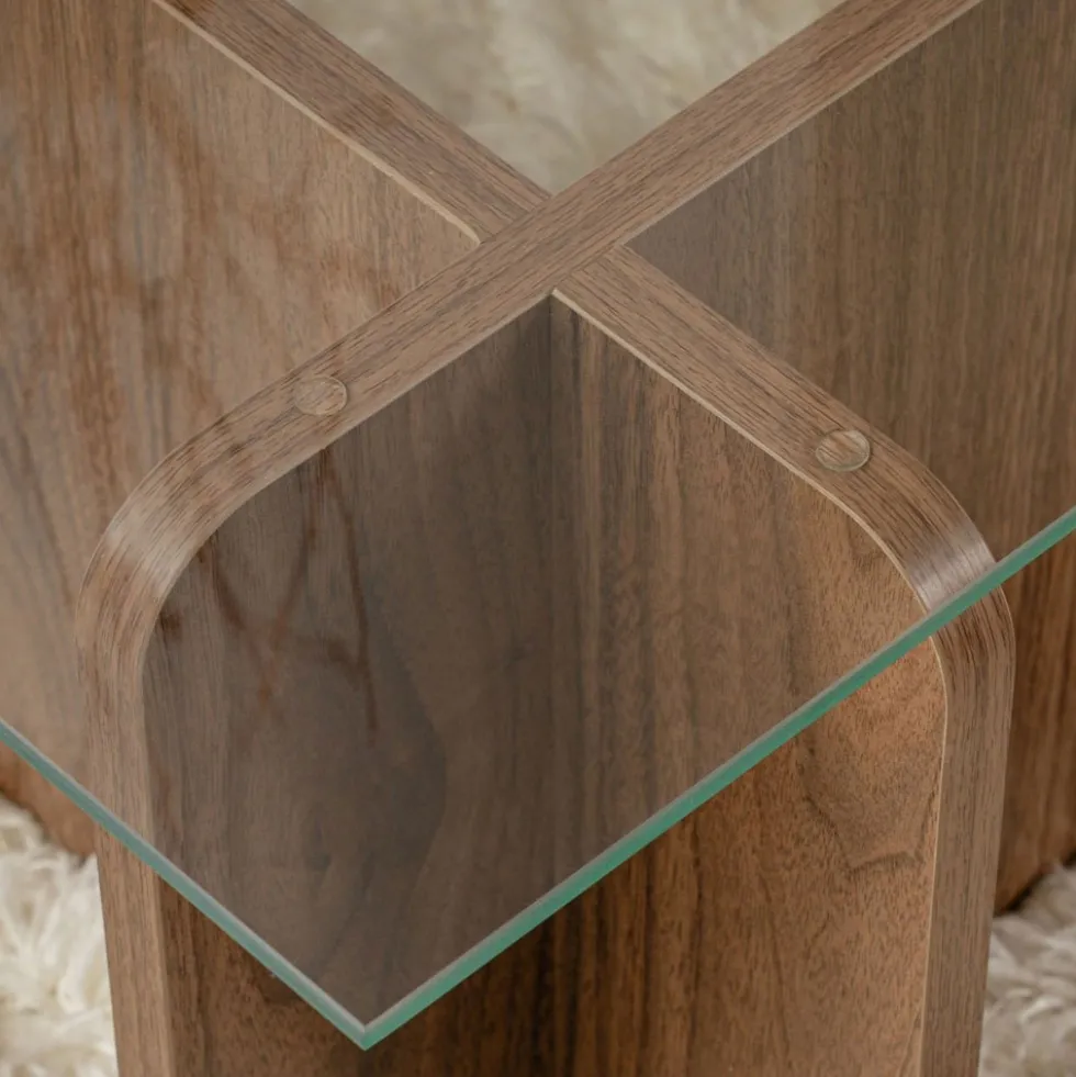 CUBIX Table basse en verre trempé et bois