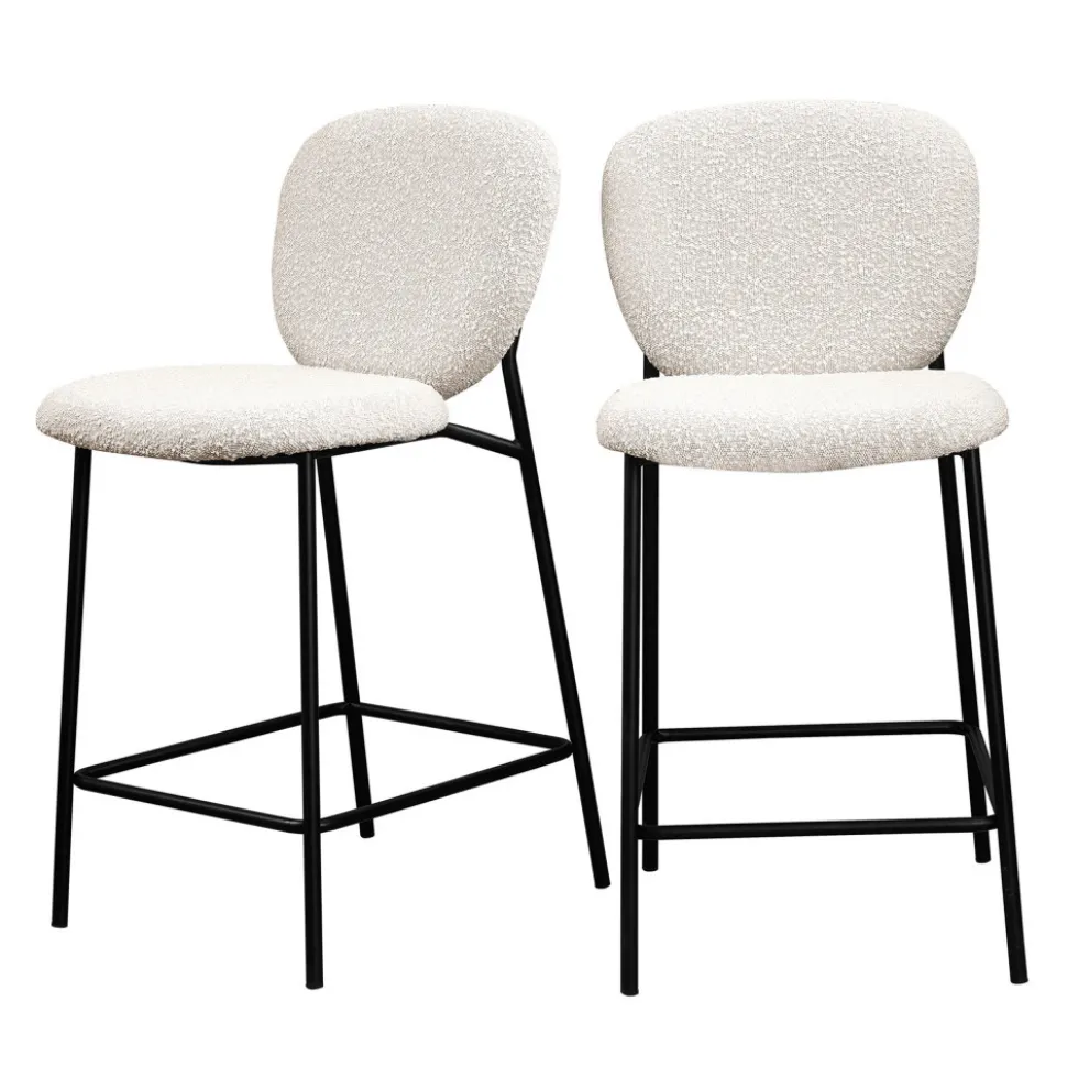 DALBY Lot de 2 tabourets de bar en tissu bouclette et métal H65cm