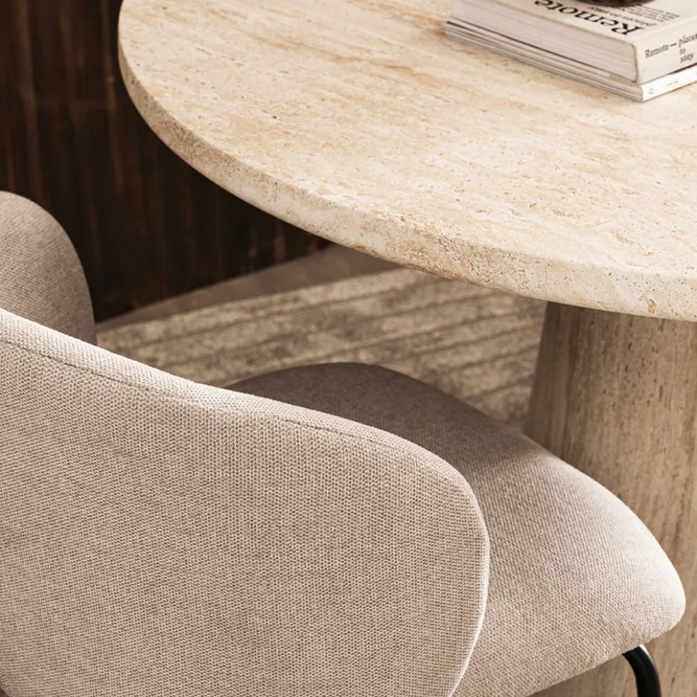 DANLI Table à manger 4 personnes ronde effet travertin