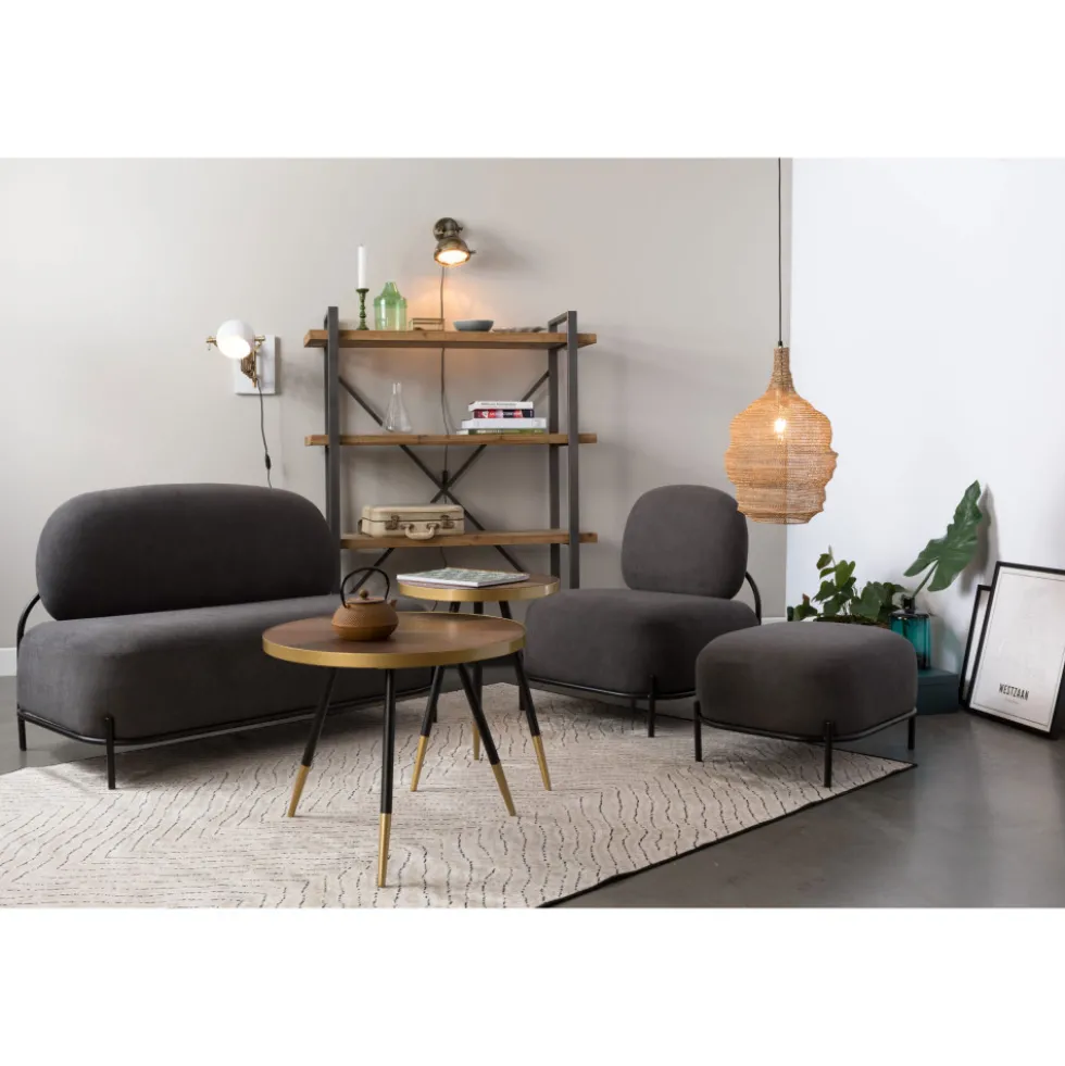 DENISE Table basse ronde en métal et bois ø61cm