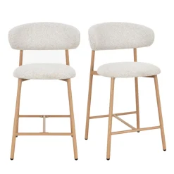 DRACO Lot de 2 chaises de bar en tissu pieds effet bois clair H65cm