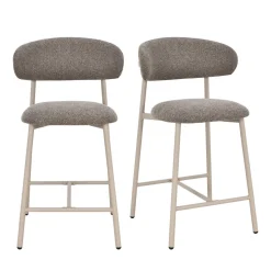 DRACO Lot de 2 chaises de bar en tissu pieds beiges H65cm