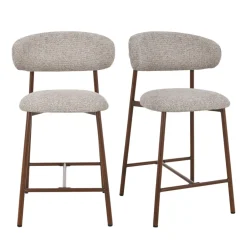 DRACO Lot de 2 chaises de bar en tissu pieds effet bois foncé H65cm