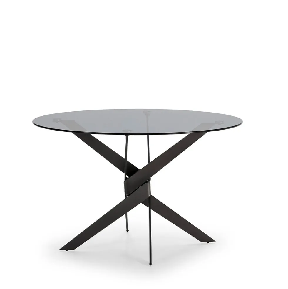 DRAVON Table à manger 4 personnes en verre trempé et métal
