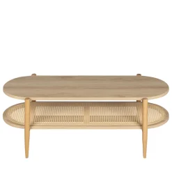 ELLOS Table basse ovale en bois et cannage