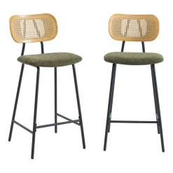EMA Lot de 2 tabourets de bar en tissu bouclette et métal H66,5cm