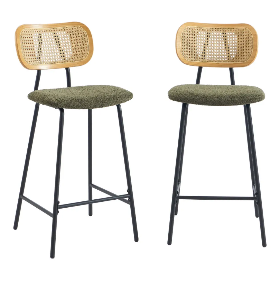 EMA Lot de 2 tabourets de bar en tissu bouclette et métal H66,5cm