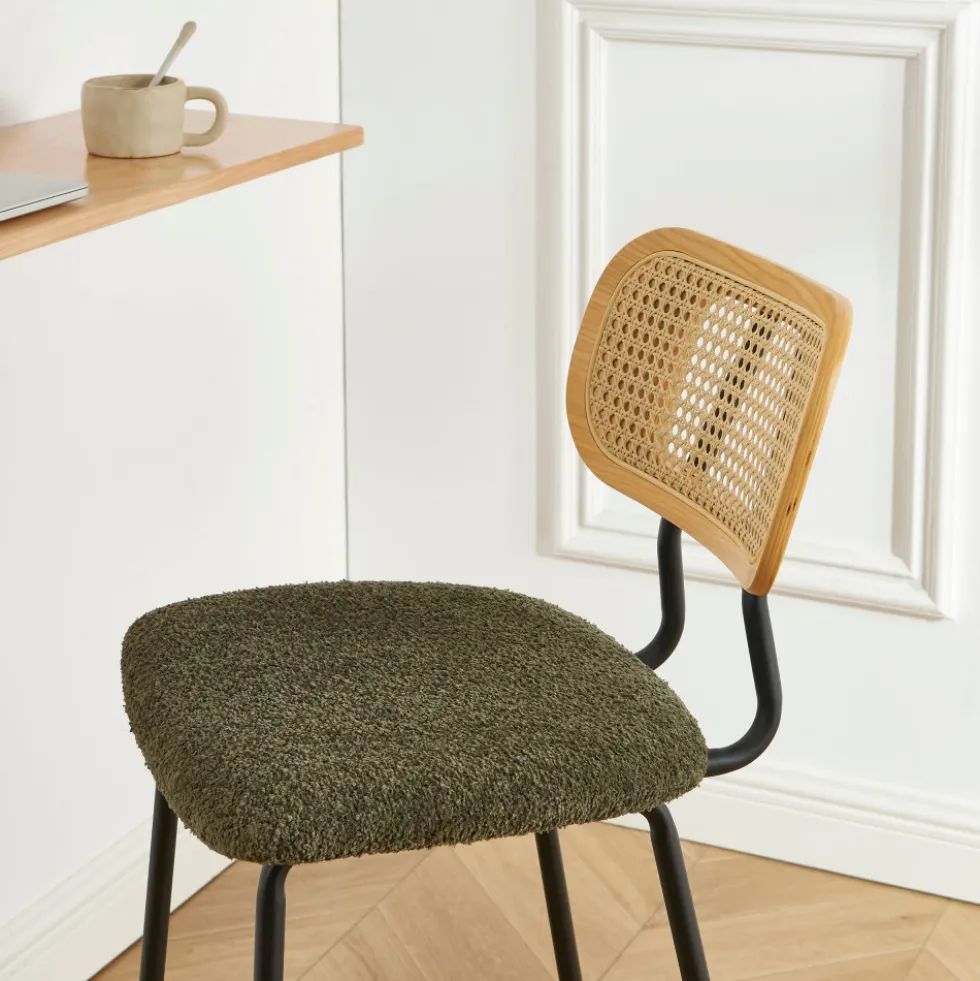 EMA Lot de 2 tabourets de bar en tissu bouclette et métal H66,5cm