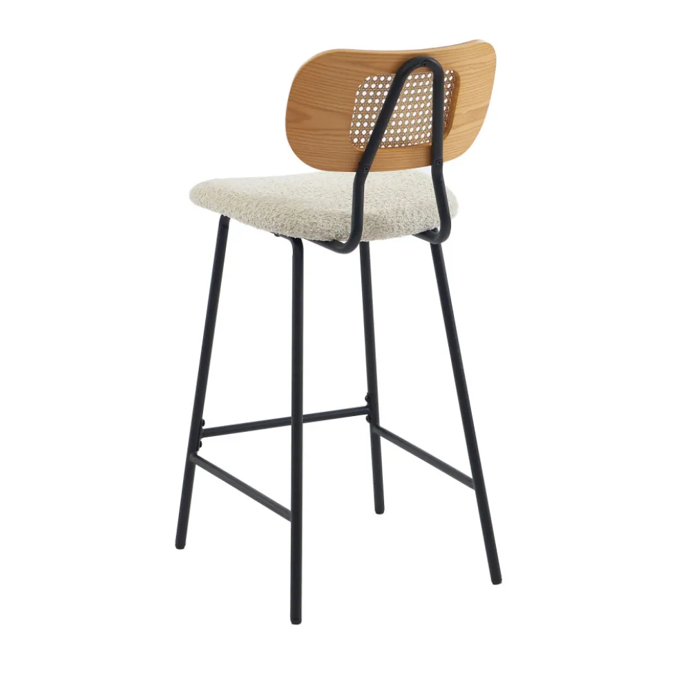 EMA Lot de 2 tabourets de bar en tissu bouclette et métal H66,5cm