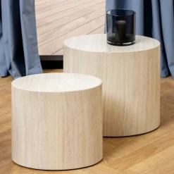 EQUICOLA Lot de 2 tables d'appoint ovales en effet travertin