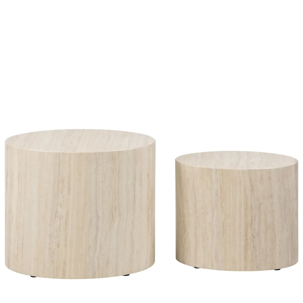 EQUICOLA Lot de 2 tables d'appoint ovales en effet travertin