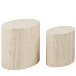 EQUICOLA Lot de 2 tables d'appoint ovales en effet travertin