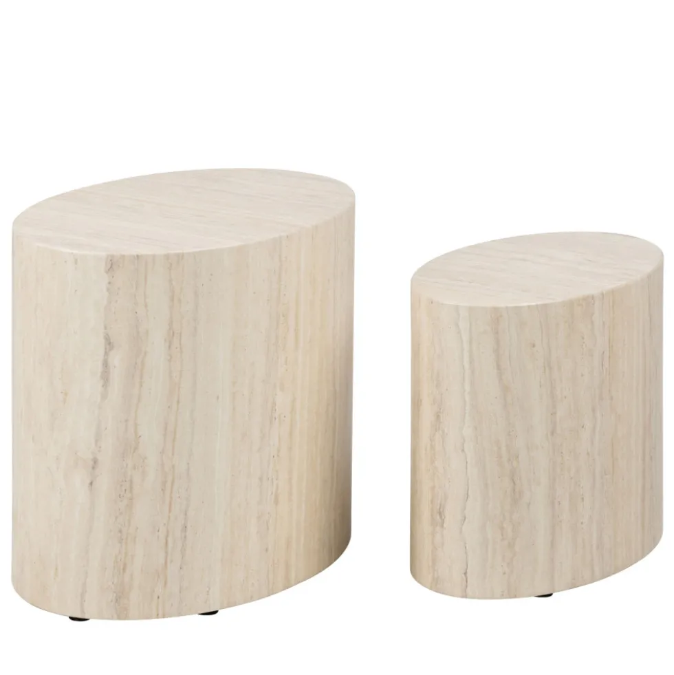 EQUICOLA Lot de 2 tables d'appoint ovales en effet travertin