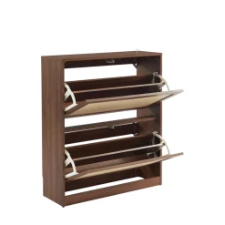 ESTELA Meuble à chaussures 2 portes en bois et cannage L80cm