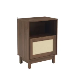 ESTELA Table de chevet 1 porte en bois et cannage