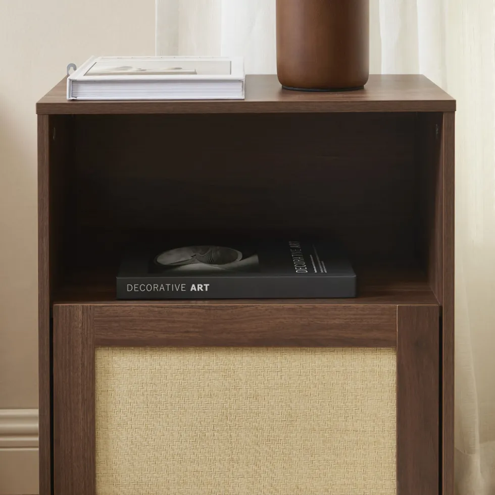 ESTELA Table de chevet 1 porte en bois et cannage