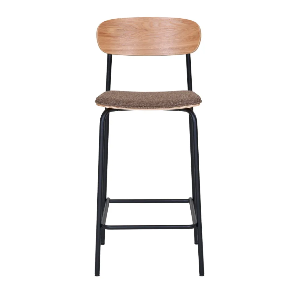 ESTEPONA Lot de 2 tabourets de bar en bois, tissu et métal H66cm