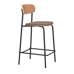 ESTEPONA Lot de 2 tabourets de bar en bois, tissu et métal H66cm