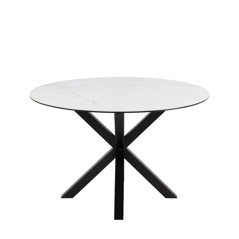 EURAME Table à manger 4 places ronde en céramique et métal
