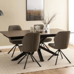 EURAME Table à manger extensible 6 à 12 personnes en céramique et métal 200-240x100cm