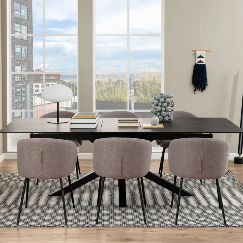 EURAME Table à manger extensible 6 à 12 personnes en céramique et métal 200-240x100cm