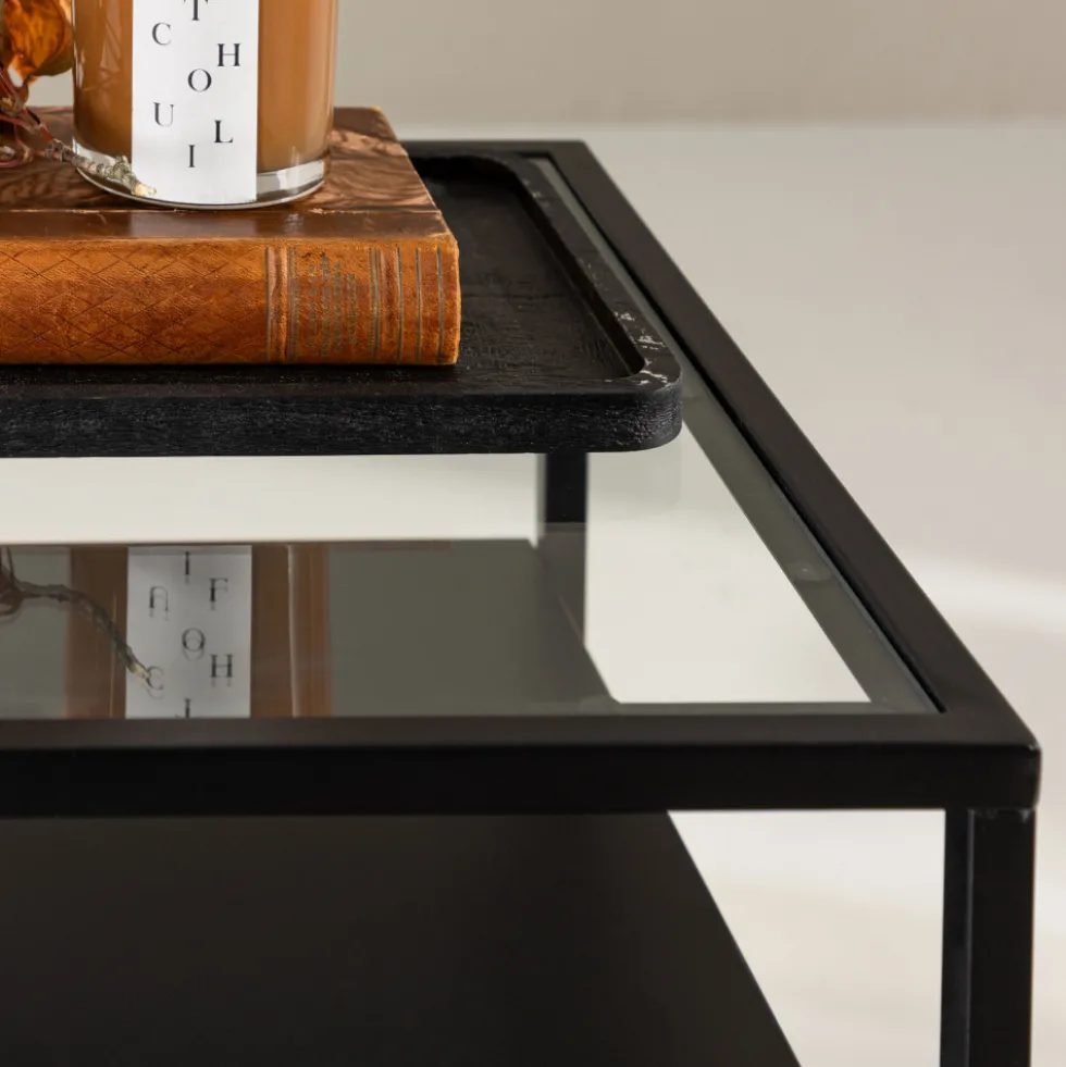FORTALEZA Table de chevet 1 tiroir en verre et métal