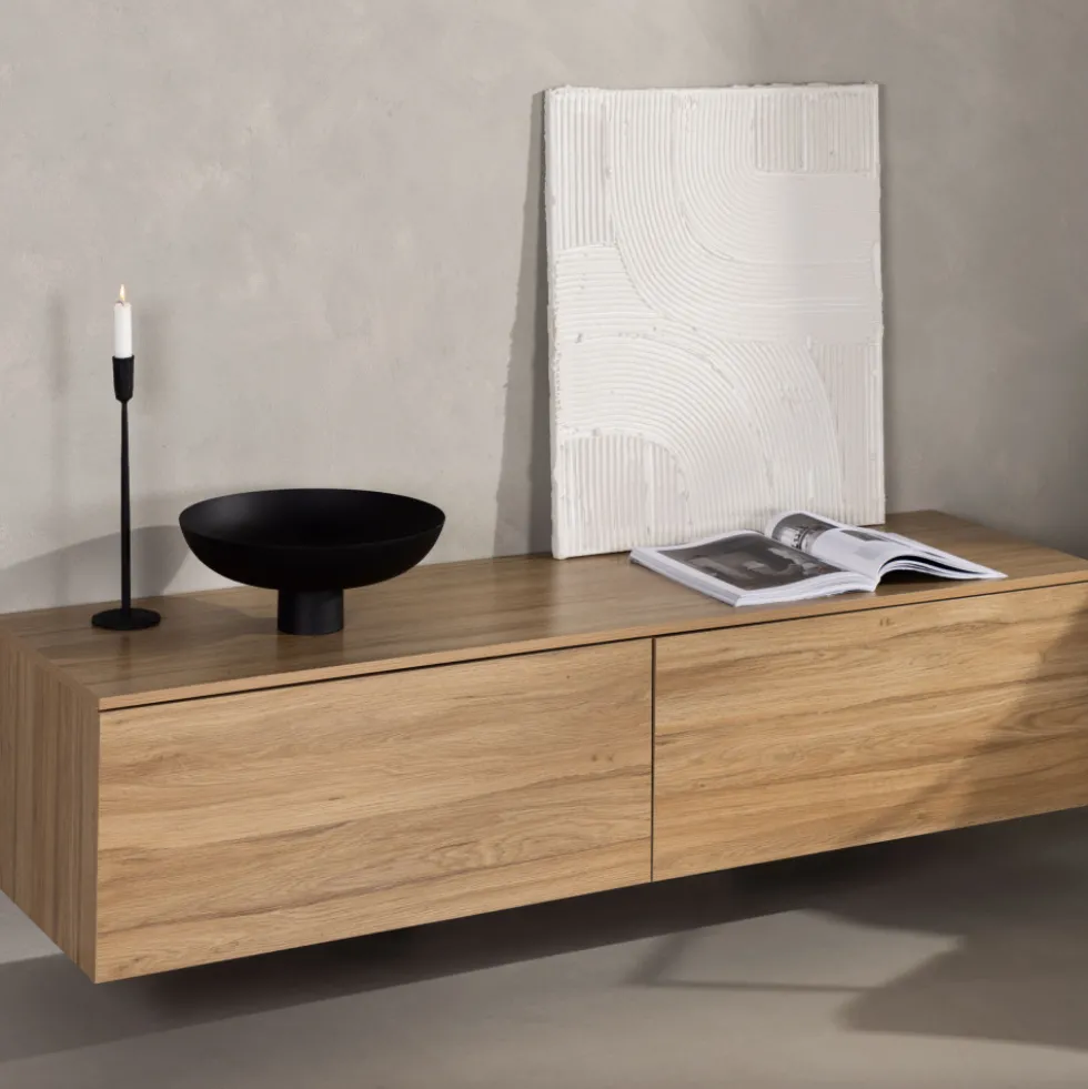 FRIHAMN Meuble TV suspendu 2 tiroirs en bois L160cm