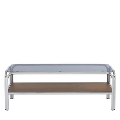 GLISS Meuble TV en verre pieds chrome L120cm