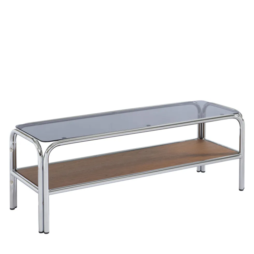 GLISS Meuble TV en verre pieds chrome L120cm