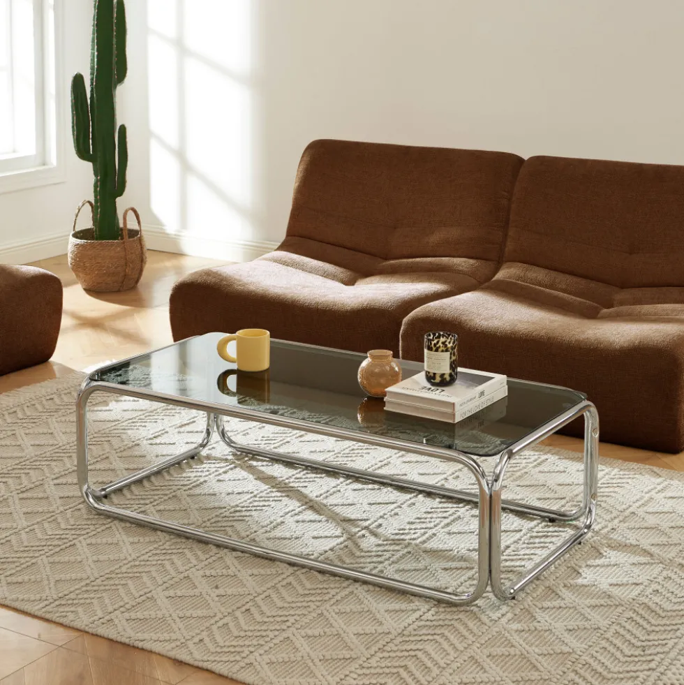 GLISS Table basse en verre pieds chrome