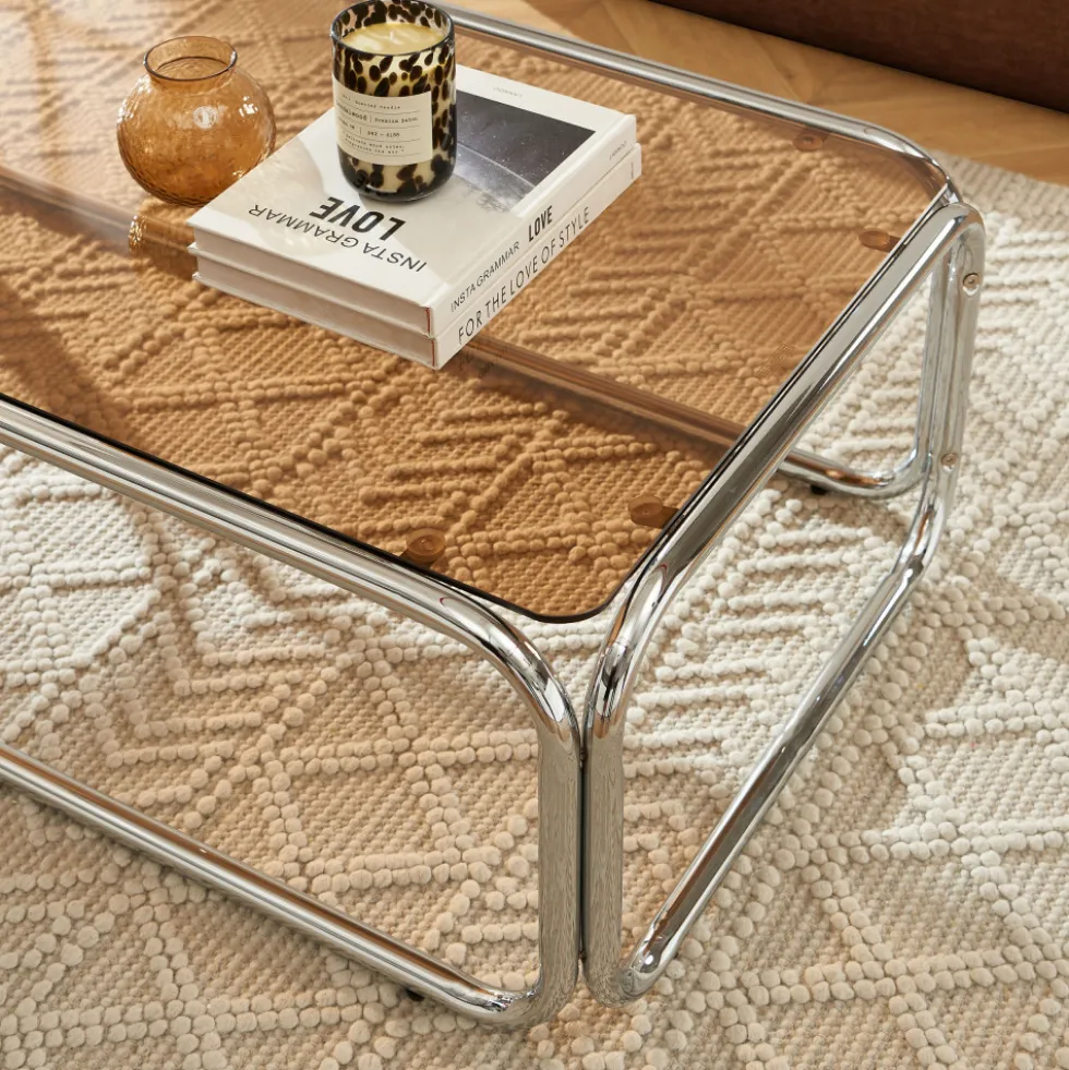 GLISS Table basse en verre pieds chrome