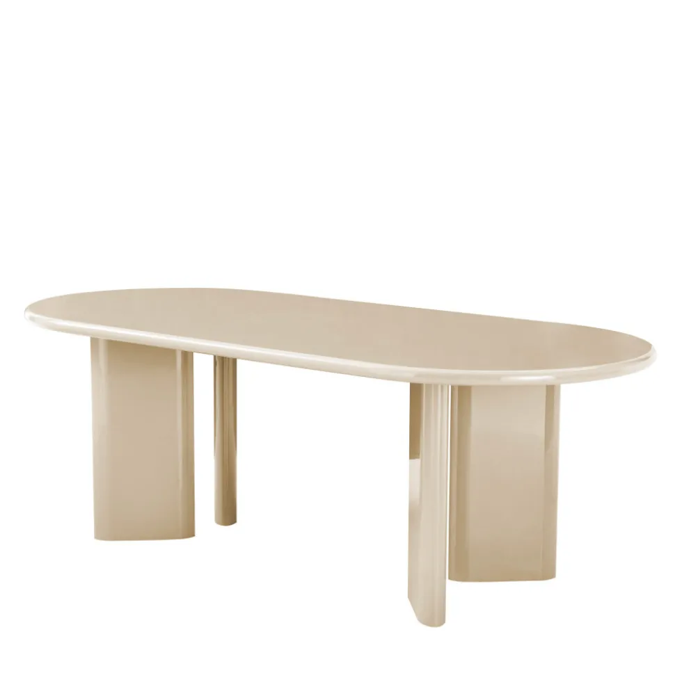 GLOSSI Table à manger 6 personnes ovale en bois laqué