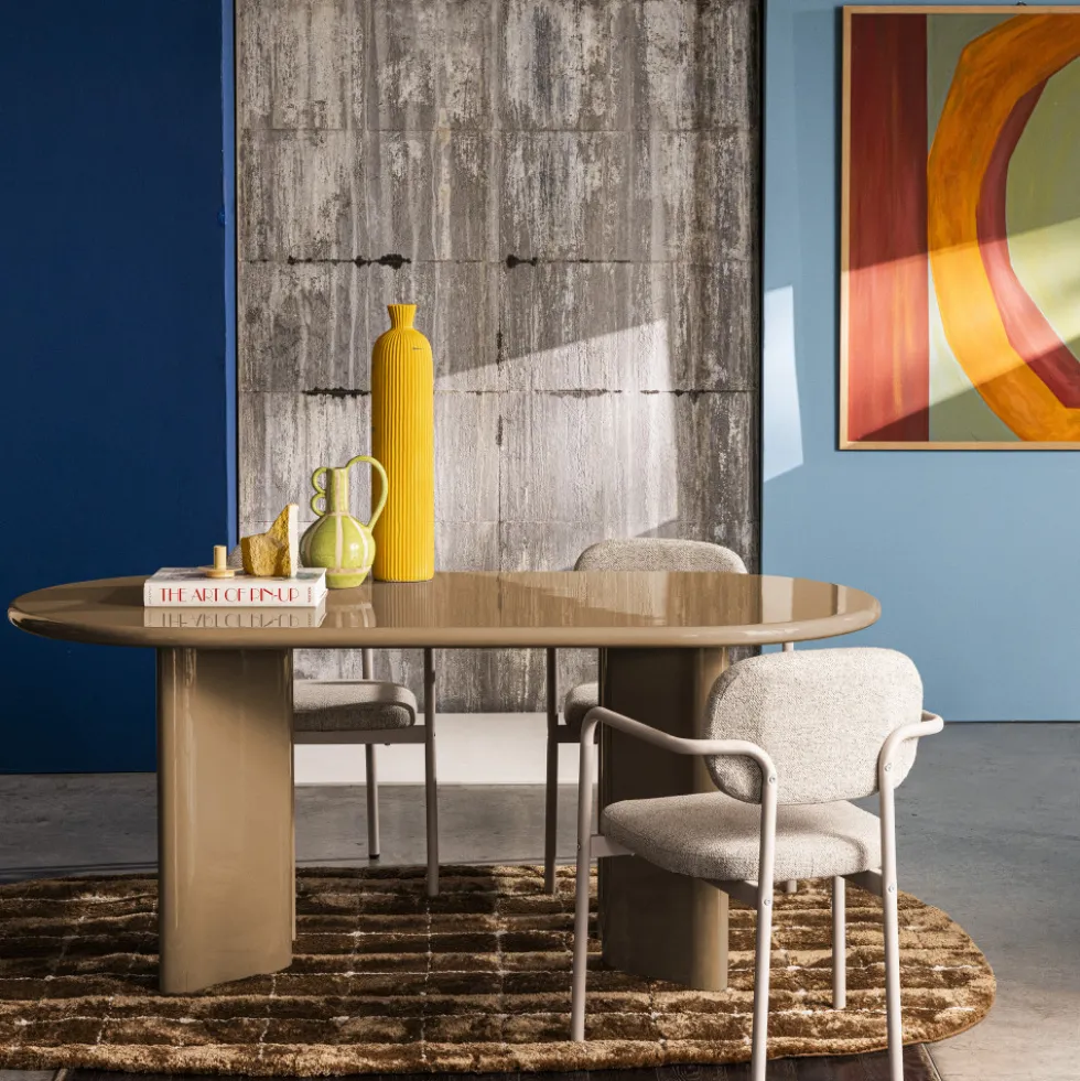 GLOSSI Table à manger 6 personnes ovale en bois laqué