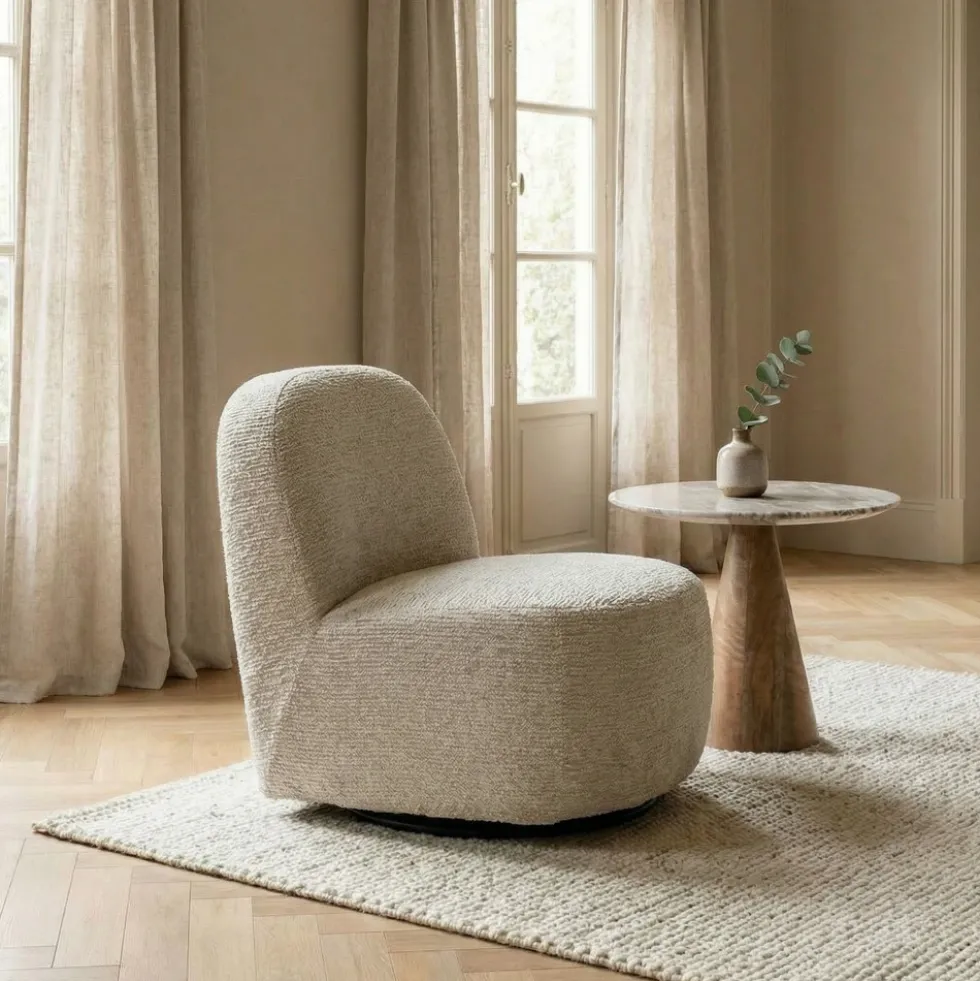 GROOVY Fauteuil pivotant en tissu chenille côtelé