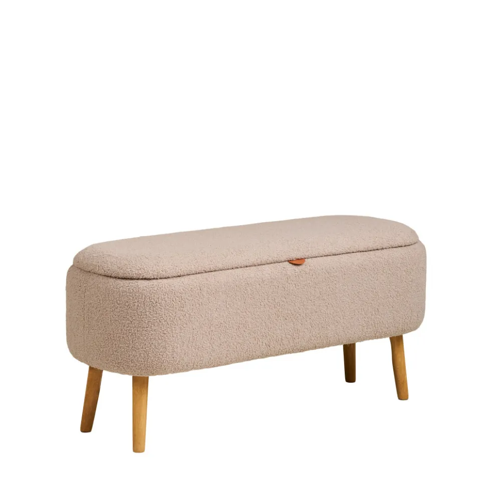 HARLOW Banc coffre en tissu bouclette et bois L95cm