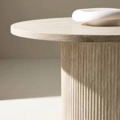 HARON Table basse ronde en bois effet travertin ø80cm
